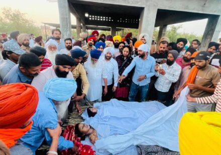 MLA Kulwant Singh meeting family members and villagers in Mojpur to offer condolences following the tragic loss of three children.