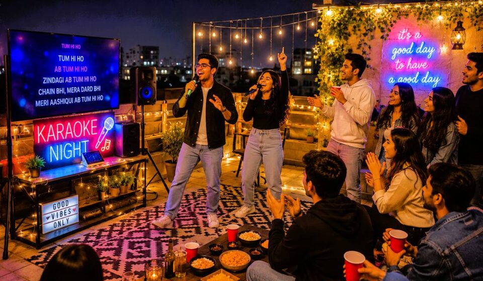 Young people enjoying karaoke nights, open mics, and activity cafés in Mohali instead of traditional clubbing