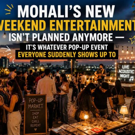 Young crowds attending trendy pop-up events, rooftop gatherings, flea markets, and live music nights in Mohali