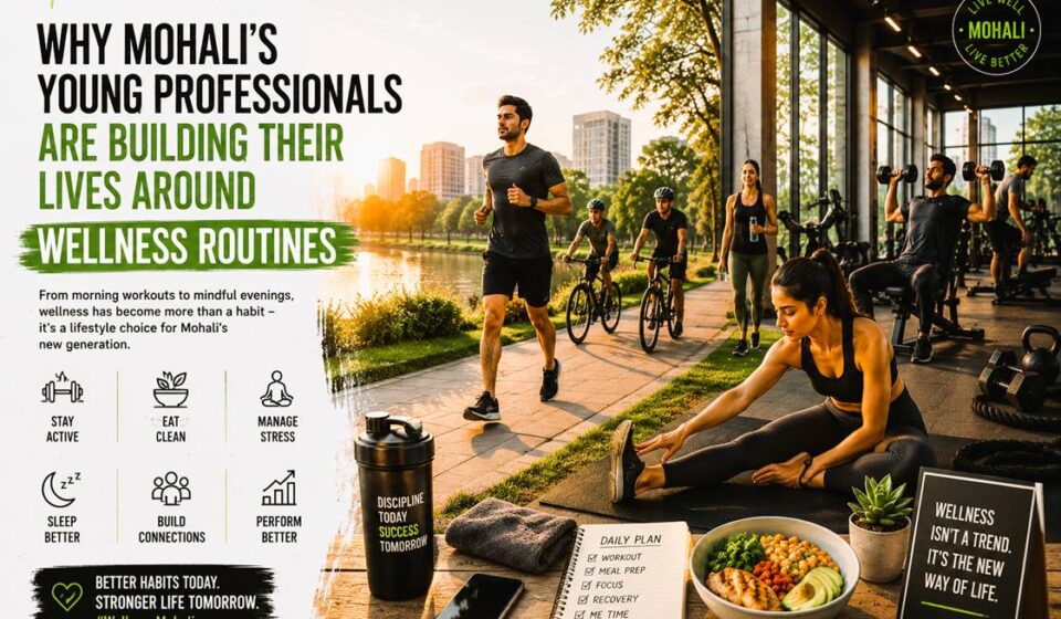 Young professionals in Mohali working out, cycling, and following healthy wellness routines