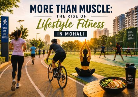 People cycling, jogging, playing badminton, and doing outdoor fitness activities in Mohali