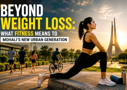 Young professionals in Mohali participating in running, yoga, cycling, and wellness activities