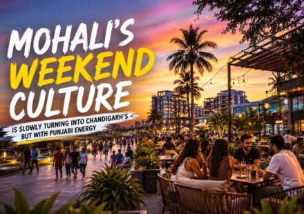 Young crowd enjoying Mohali weekend café and rooftop culture at night