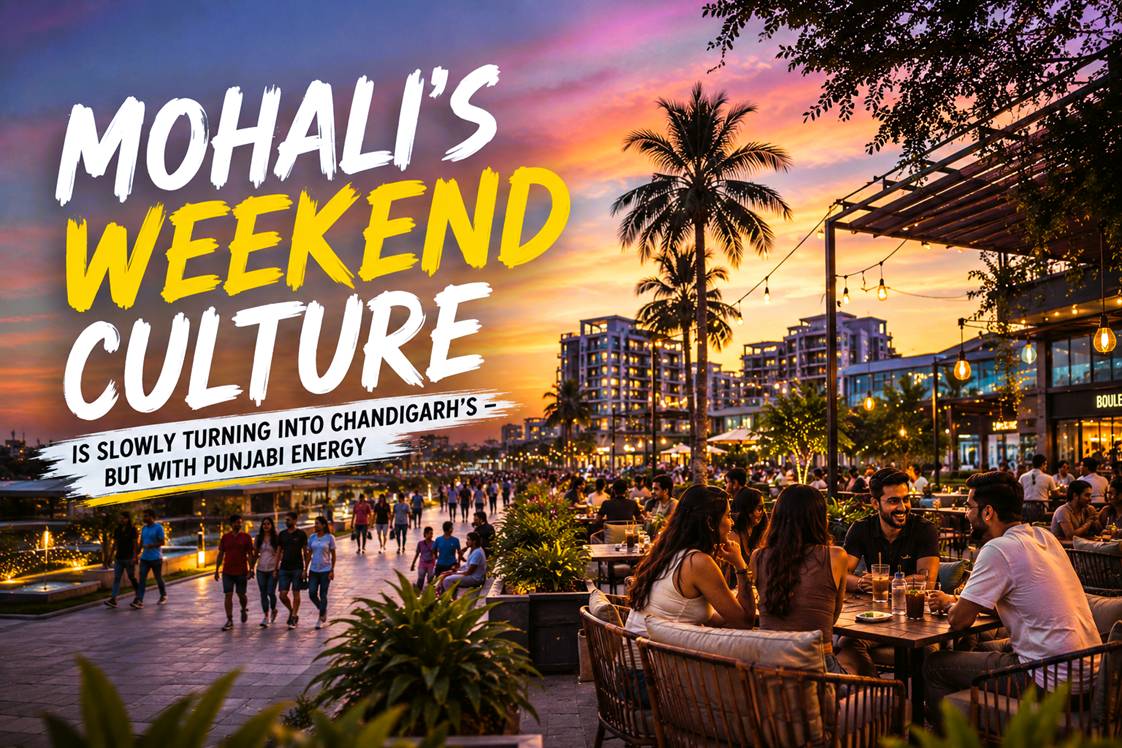 Young crowd enjoying Mohali weekend café and rooftop culture at night