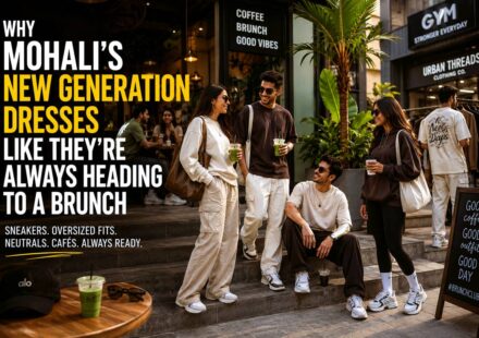 Young adults in stylish brunch-inspired outfits at a modern Mohali café