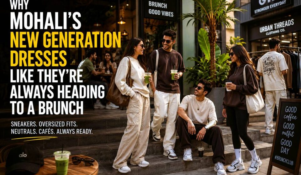 Young adults in stylish brunch-inspired outfits at a modern Mohali café