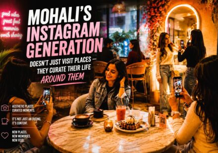 Young people creating Instagram content at aesthetic cafés in Mohali