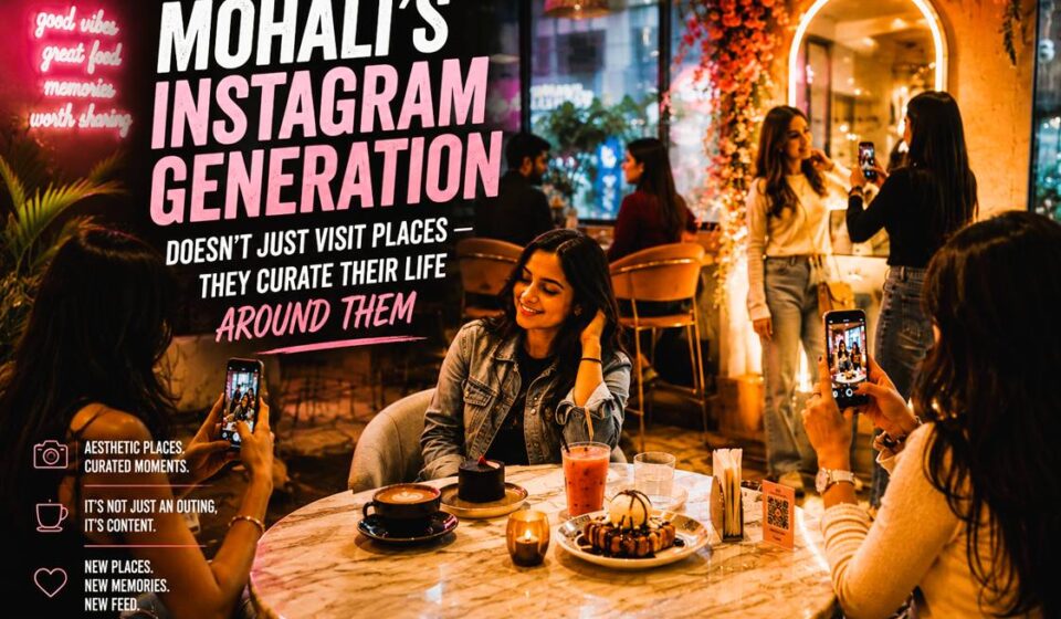 Young people creating Instagram content at aesthetic cafés in Mohali