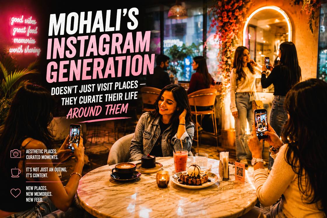 Young people creating Instagram content at aesthetic cafés in Mohali
