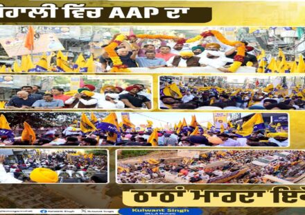 Large gathering of supporters and residents participating in a road show in Mohali focused on development and public engagement