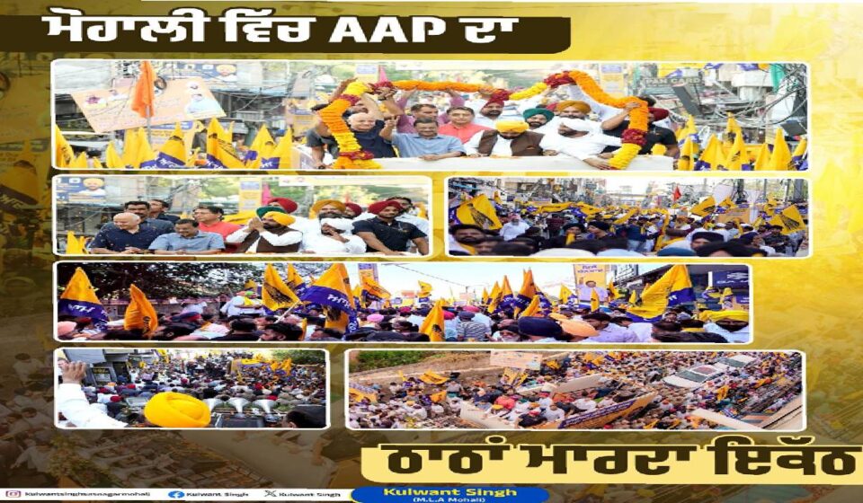 Large gathering of supporters and residents participating in a road show in Mohali focused on development and public engagement