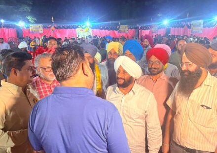 MLA Kulwant Singh interacting with residents during an election campaign in support of Bibi Arvinder Kaur in Ward 5, Mohali.