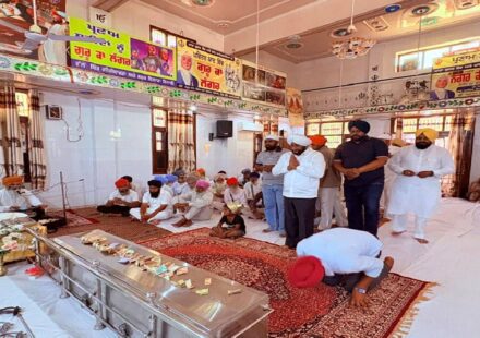 MLA Kulwant Singh attending the final Ardaas ceremony in village Gige Majra and offering condolences to the bereaved family