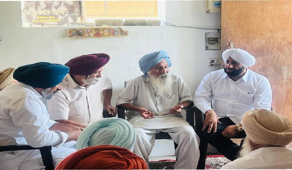 MLA Kulwant Singh offering condolences to a bereaved family during the last Ardaas ceremony at Gurdwara Sahib in village Majat, Mohali.