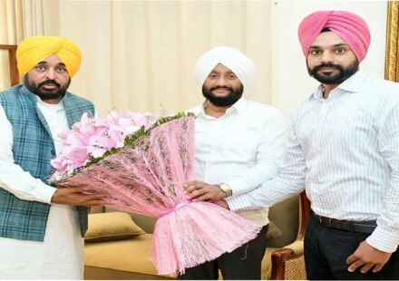 MLA Kulwant Singh meeting Chief Minister Bhagwant Mann to discuss Mohali development, infrastructure projects, and public welfare initiatives.
