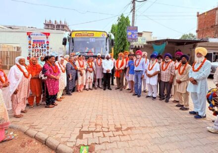 Senior citizens from village Lakhnaur departing for a pilgrimage under the Chief Minister’s Teerth Yatra Scheme in Mohali.