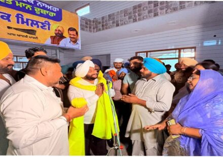 MLA Kulwant Singh interacting with villagers during a Lok Milni programme in Saidpur village, SAS Nagar Mohali, discussing public grievances and development initiatives
