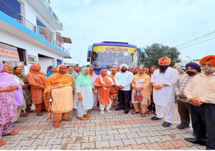 MLA Kulwant Singh flags off a pilgrimage bus carrying senior citizens from Chilla village, SAS Nagar Mohali, under the Chief Minister's Pilgrimage Scheme.