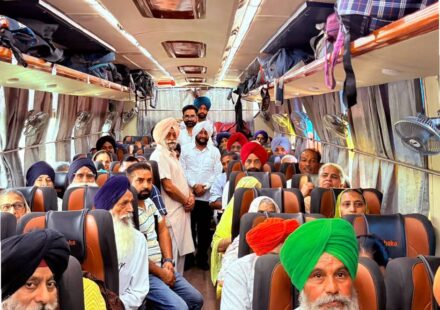 MLA Kulwant Singh flags off a bus carrying senior citizens from Naraingarh Jhungian under the Chief Minister's Pilgrimage Scheme in SAS Nagar Mohali.