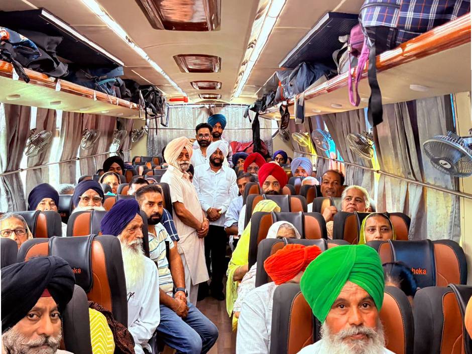 MLA Kulwant Singh flags off a bus carrying senior citizens from Naraingarh Jhungian under the Chief Minister's Pilgrimage Scheme in SAS Nagar Mohali.