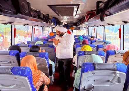 Senior citizens from Jujhar Nagar village departing under the Chief Minister Tirath Yatra Scheme in Mohali.
