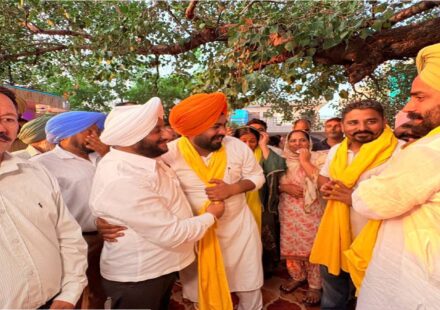 MLA Kulwant Singh interacting with residents during a community meeting in Daun Ramgarh village, SAS Nagar Mohali, discussing development projects and public welfare initiatives.