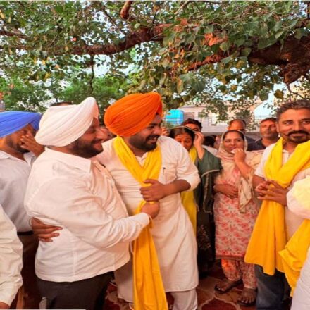MLA Kulwant Singh interacting with residents during a community meeting in Daun Ramgarh village, SAS Nagar Mohali, discussing development projects and public welfare initiatives.