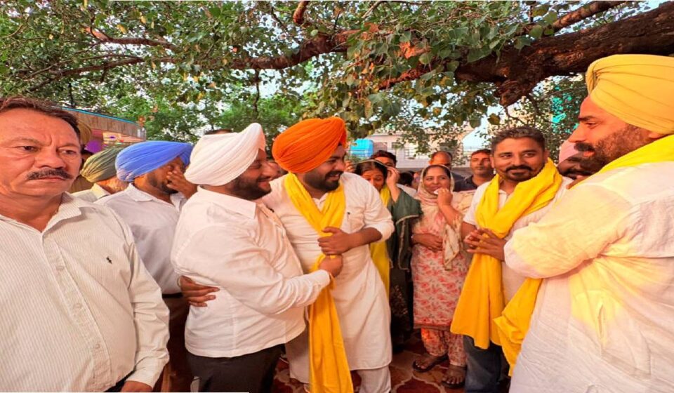 MLA Kulwant Singh interacting with residents during a community meeting in Daun Ramgarh village, SAS Nagar Mohali, discussing development projects and public welfare initiatives.