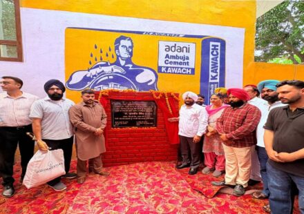 MLA Kulwant Singh inaugurating a rainwater drainage pipeline project in Jhampur village, SAS Nagar Mohali, during a Lok Milni programme with local residents.