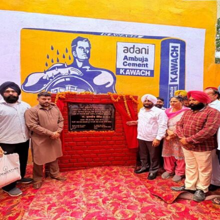 MLA Kulwant Singh inaugurating a rainwater drainage pipeline project in Jhampur village, SAS Nagar Mohali, during a Lok Milni programme with local residents.