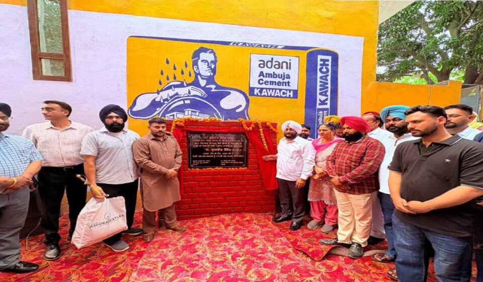 MLA Kulwant Singh inaugurating a rainwater drainage pipeline project in Jhampur village, SAS Nagar Mohali, during a Lok Milni programme with local residents.