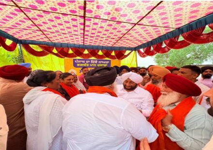 MLA Kulwant Singh interacting with residents during a Lok Milni programme in Barmajra village, SAS Nagar Mohali, and screening a documentary on Sri Guru Ravidas Ji.