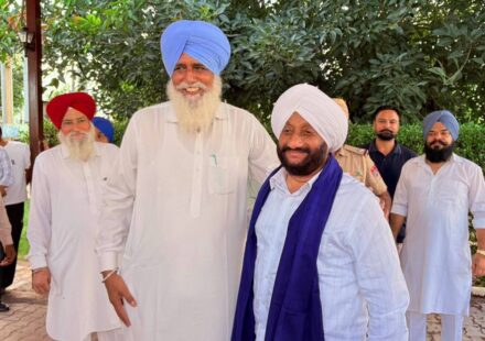 MLA Kulwant Singh addressing villagers during the Lok Milni programme at Chao Majra village in Mohali