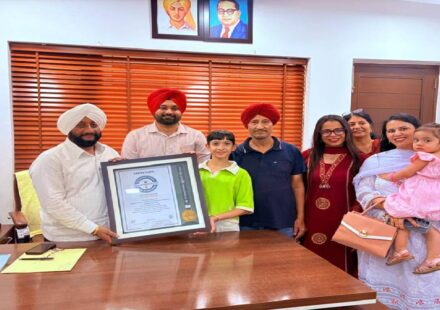 MLA Kulwant Singh congratulates Mayra Passi for earning a place in the International Book of Records for excellence in a Mathematics Competition