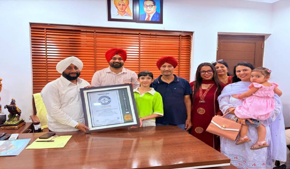 MLA Kulwant Singh congratulates Mayra Passi for earning a place in the International Book of Records for excellence in a Mathematics Competition