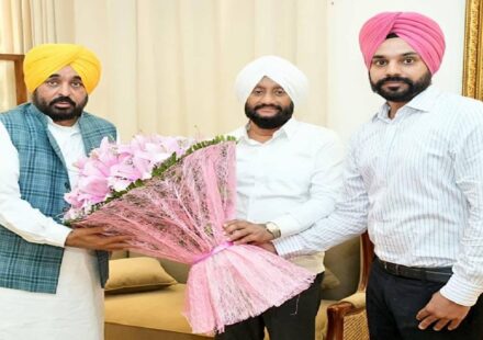 MLA Kulwant Singh meeting Chief Minister Bhagwant Mann to discuss Mohali development, infrastructure projects, and public welfare initiatives