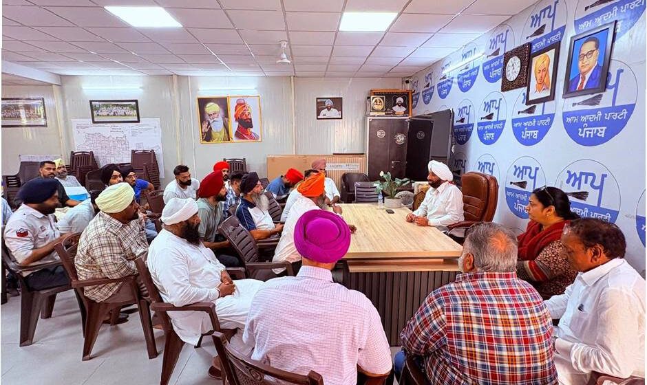 MLA Kulwant Singh meeting residents from different areas of SAS Nagar Mohali at his constituency office to discuss local issues and public grievances