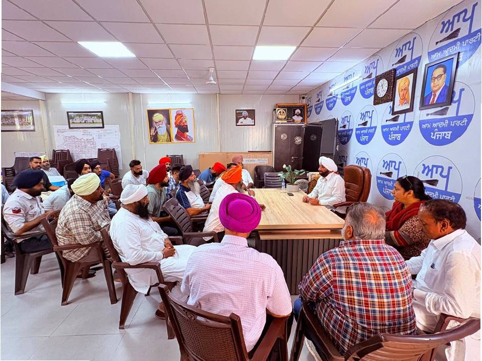 MLA Kulwant Singh meeting residents from different areas of SAS Nagar Mohali at his constituency office to discuss local issues and public grievances
