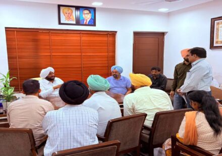 MLA Kulwant Singh interacting with residents at his constituency office in SAS Nagar Mohali, listening to public grievances and discussing local issues