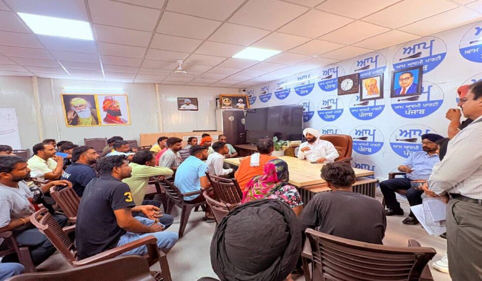 MLA Kulwant Singh interacting with residents at his constituency office in SAS Nagar Mohali, listening to public grievances and discussing local development issues