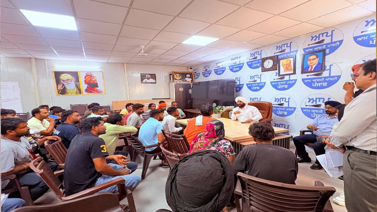MLA Kulwant Singh interacting with residents at his constituency office in SAS Nagar Mohali, listening to public grievances and discussing local development issues