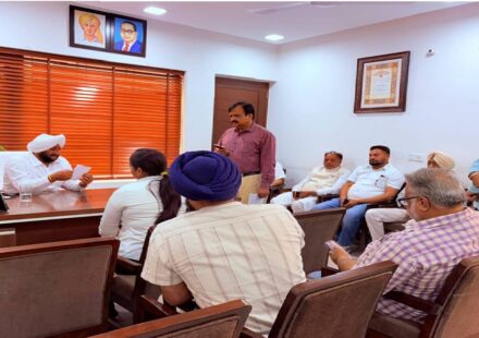 MLA Kulwant Singh interacting with residents during a public grievance meeting in SAS Nagar Mohali, listening to local concerns and assuring timely action