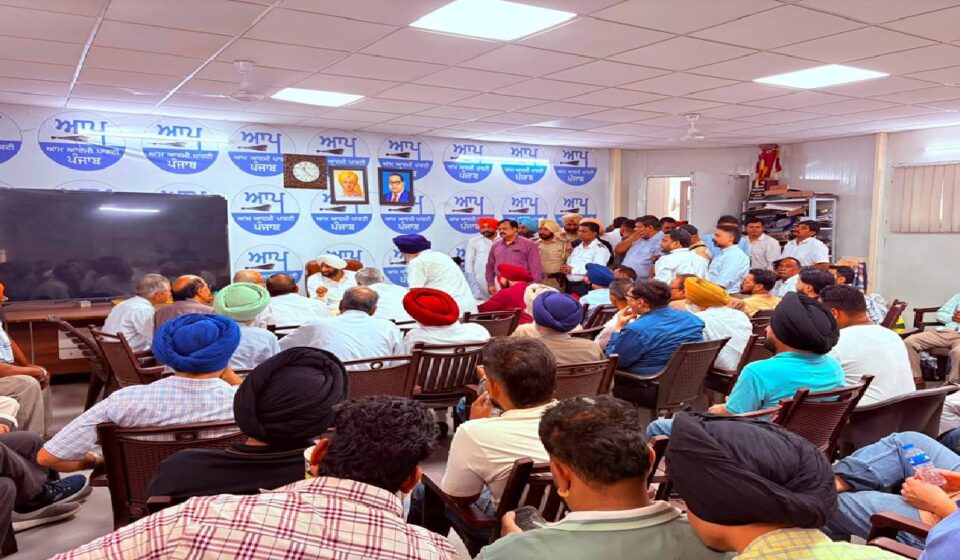 MLA Kulwant Singh meeting residents from different parts of Mohali at his constituency office during a public grievance meeting.