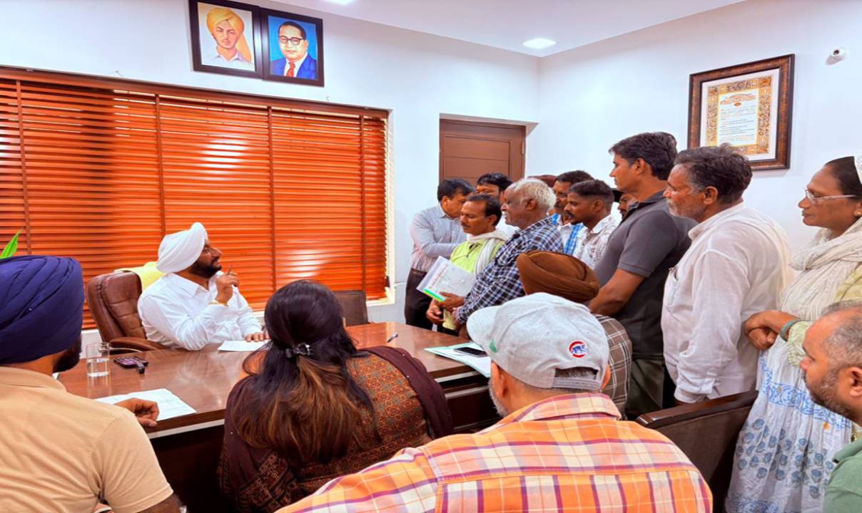 MLA Kulwant Singh meeting residents from different parts of Mohali during a public grievance session at his constituency office.