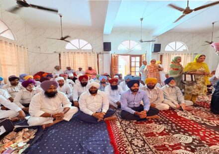 MLA Kulwant Singh attending a thanksgiving Path ceremony at Gurdwara Sahib with newly elected Ward No. 47 Councillor Bibi Parminder Kaur and her family in Mohali