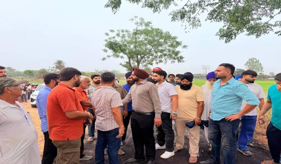 Mayor Sarabjeet Singh Samana inspecting the ongoing construction of the sports stadium and approach road at Kandala village in SAS Nagar Mohali