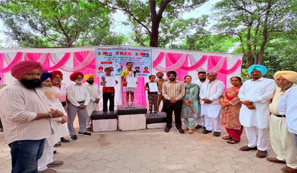 Mayor Sarabjeet Singh Samana interacts with children during the Athletics Coaching Summer Camp at Shaheed Bhagat Singh Nature Park, Phase 8, Mohali.
