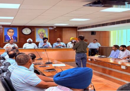 Mayor Sarabjeet Singh Samana chairs a development review meeting with Municipal Corporation officials and councillors in SAS Nagar Mohali.
