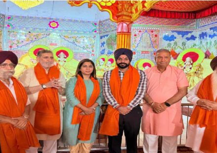 Mayor Sarabjeet Singh Samana offering prayers during the Ekadashi programme at Sri Lakshmi Narayan Temple in Phase 11, SAS Nagar Mohali
