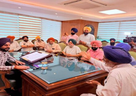 Mayor Sarabjeet Singh Samana meeting respected community members and prominent residents at his office in SAS Nagar Mohali.
